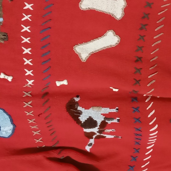 Tribeca Red Full Bone Button Sweater w Dogs Size L *Flaw - Picture 4 of 6